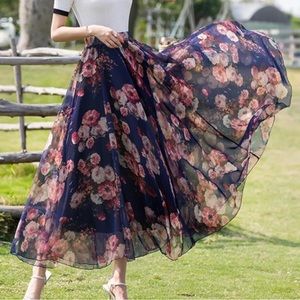 Floral Chiffon A-Line Midi Skirt